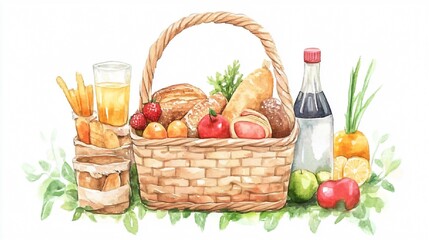 Watercolour Picnic Basket Illustration for Food Lovers