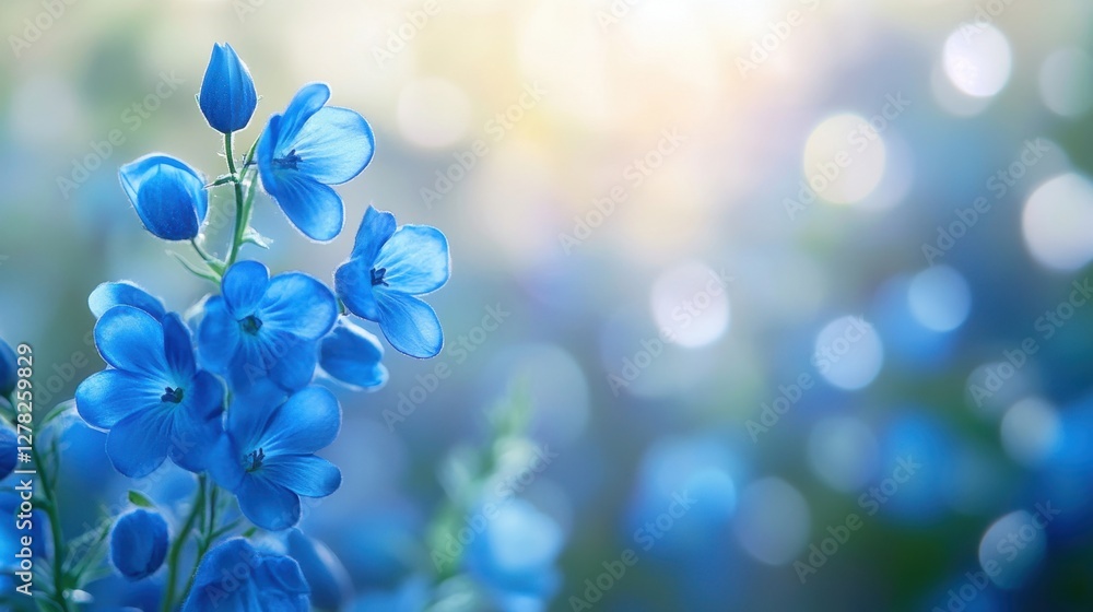 Aufkleber serene blue delphinium flowers bloom in soft light creating a dreamy floral scene perfect for spring