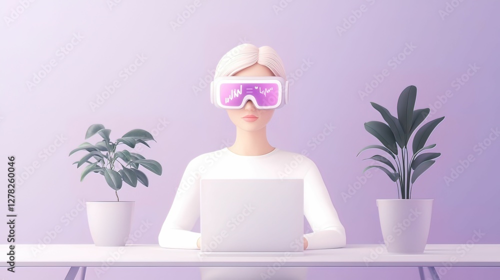 Poster remote office setup with augmented reality glasses home workspace digital interaction modern technol