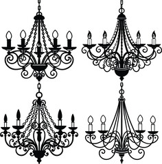 High-Resolution Chandelier Silhouette Vector Icon Set  for Digital & Print Use.