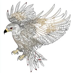 Fototapeta premium Intricate Zentangle Eagle in Flight Detailed Bird Illustration