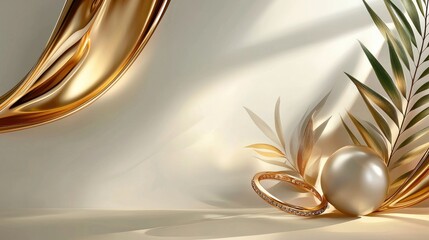 A luxury-inspired white background with soft golden light reflections, creating a sophisticated feel.