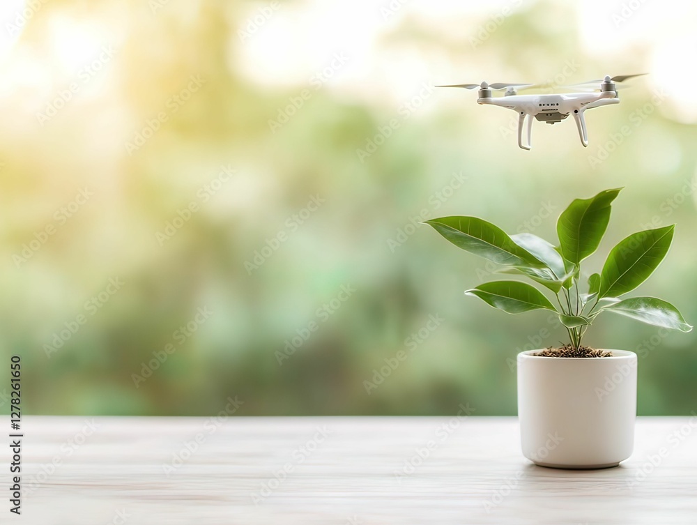 Poster remote worker utilizing drone technology for business growth in a natural setting strategy planning 
