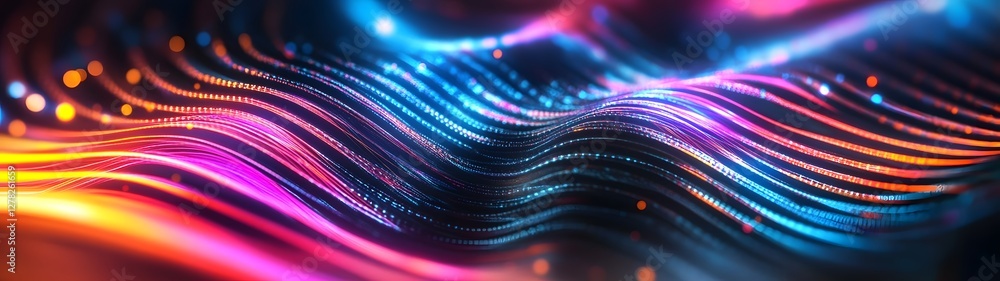Poster Vibrant and dynamic digital abstract wave with flowing energy effects luminous neon lights and futuristic lighting design  Smooth curves fluid motion