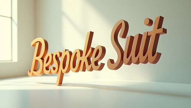 Creative typography display emphasizing bespoke suit design in a well-lit room