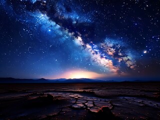 Fototapeta premium Starry Night Over a Cracked Desert