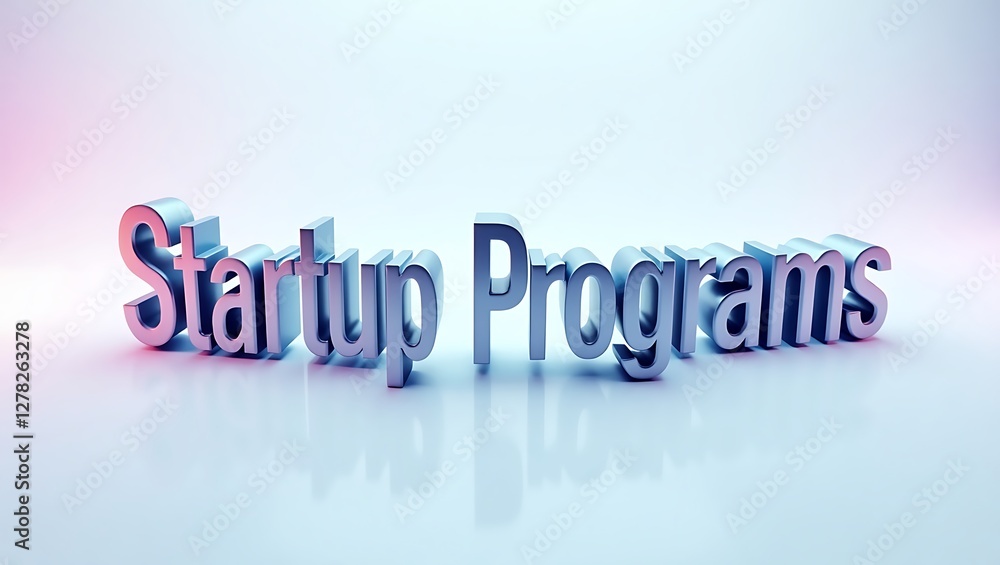 Poster 3d typography of startup programs illuminated in soft colors