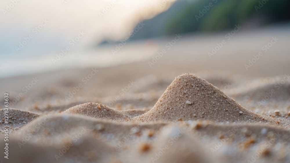 Aufkleber close up view of sandy beach with blurred background and space for text overlay in summer vibes