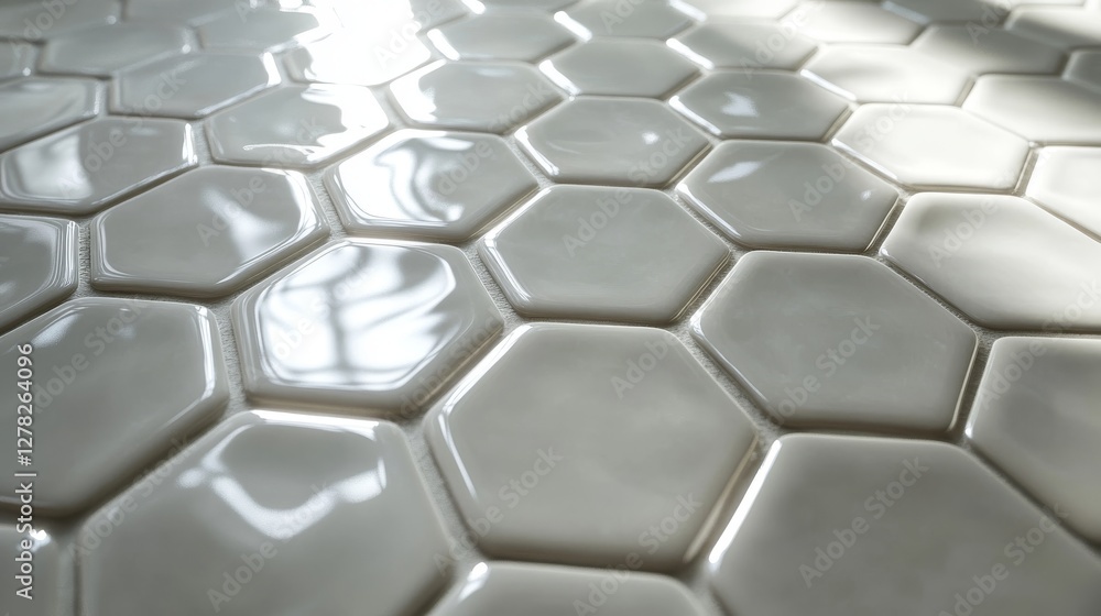 Poster the glossy white hexagonal tiles form an interesting pattern together