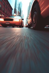 Obraz premium Dynamic perspective captures bustling city life with moving yell