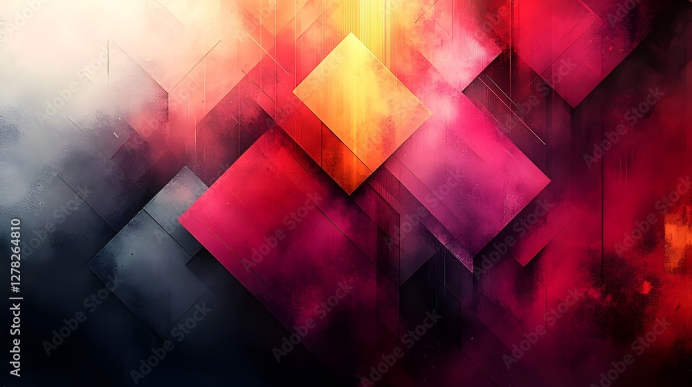 Poster Vibrant geometric abstract composition with captivating prismatic patterns bold diagonal lines and a striking visual appeal