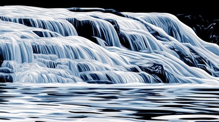 Abstract waterfall cascading over dark rocks