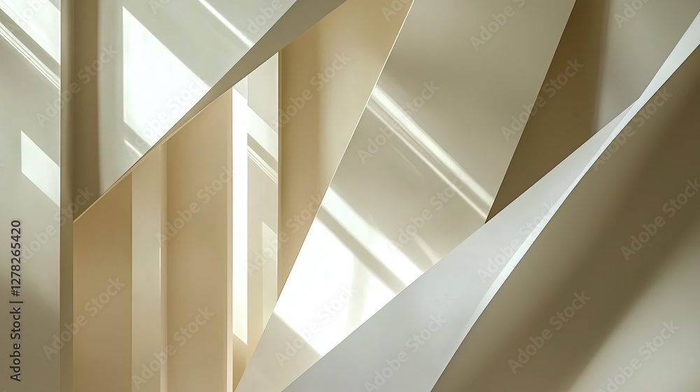 Poster a modern white backdrop with abstract geometric shapes and subtle shadows.