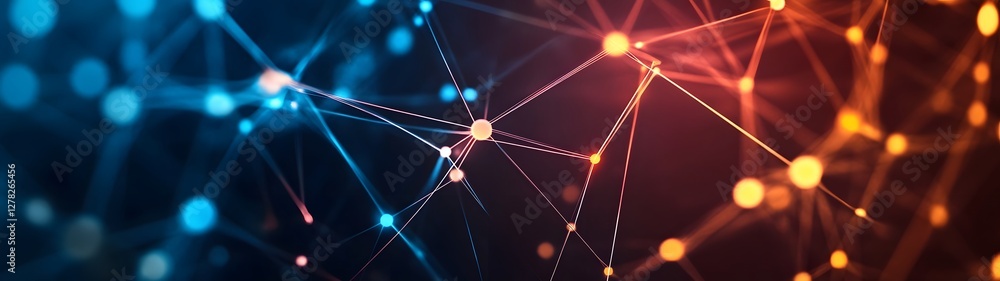 Aufkleber Vibrant interconnected digital network pulsing with futuristic technological energy  Abstract background with dynamic lines shapes and particles creating a captivating cyberpunk inspired visual
