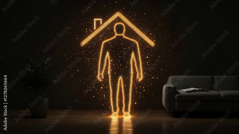 Poster smart home security innovation modern residence digital futuristic setting abstract view integrated 