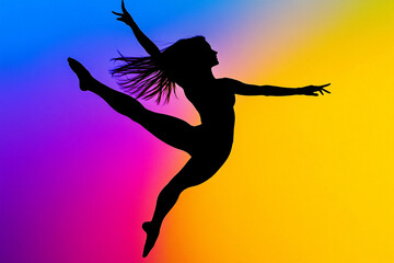 Dynamic dancer leaps gracefully against a vibrant abstract background showcasing energy and movement