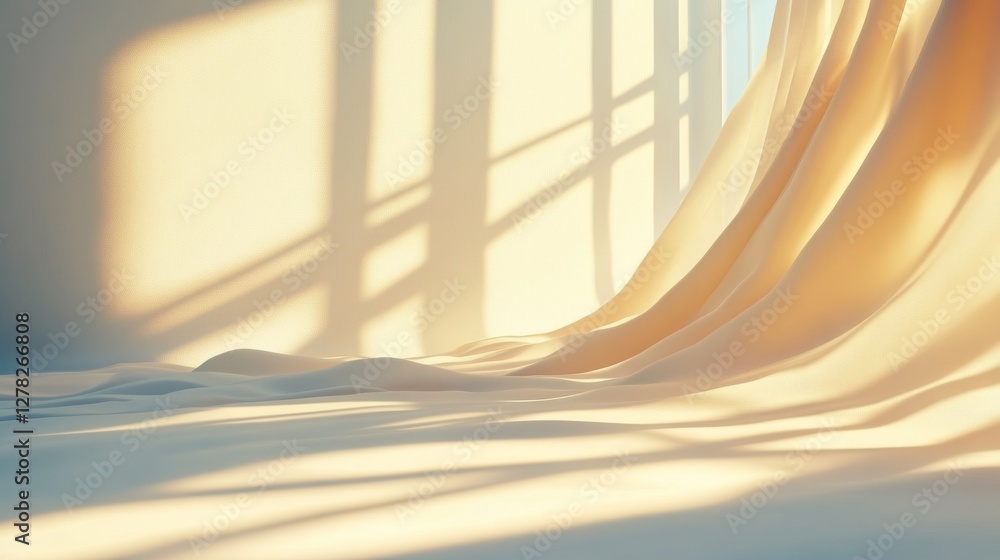 Poster window shadows and soft fabric create a warm and airy scene