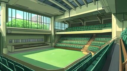 Empty arena, sunny day, stadium, spectators' seats,  background, illustration
