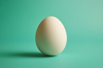 Single white egg displayed against a calming teal background