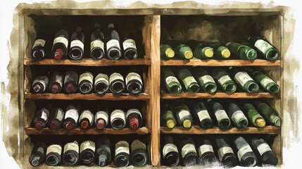 Rustic Wine Cellar Watercolor Illustration