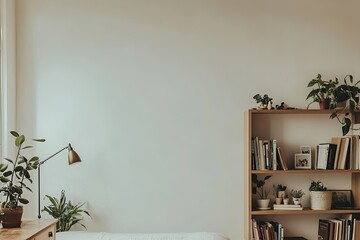 Minimalist Bedroom Decor Featuring Plants and Books