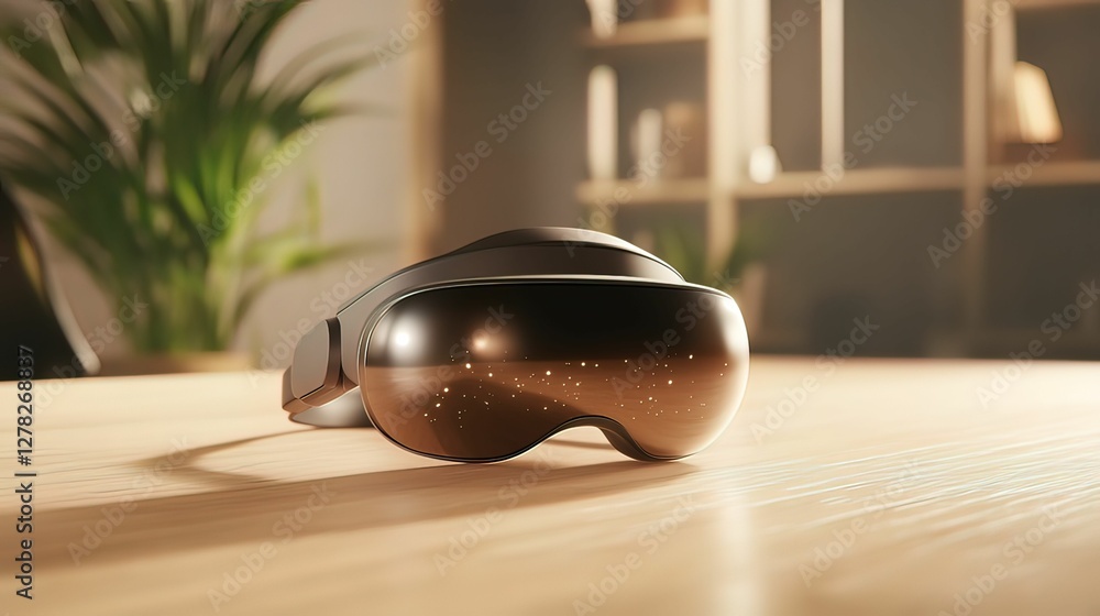 Poster virtual reality workspace exploration modern office technology tools comfortable environment close-u