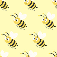 Seamless pattern with bees on a yellow background