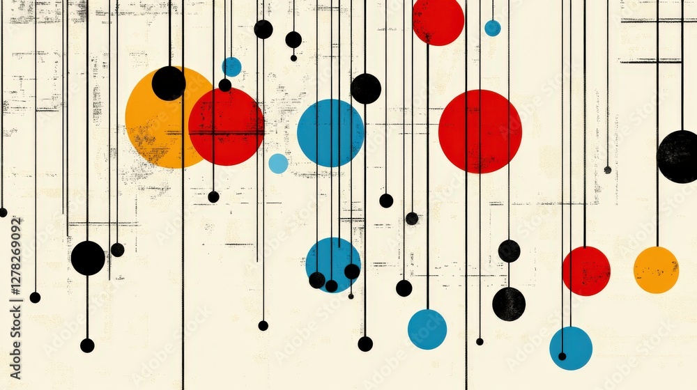 Poster abstract design featuring colorful circles and lines on a textured background, ideal for creative pr
