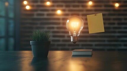 Inspiring vision board concept with glowing sticky notes in a cozy workspace environment