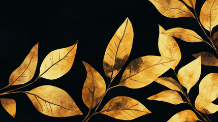 Fototapeta premium Tropical black and gold leaf on dark background vector poster. Beautiful botanical golden design with tropic rainforest jungle exotic plant philodendron for invitation, greeting card or sale banners