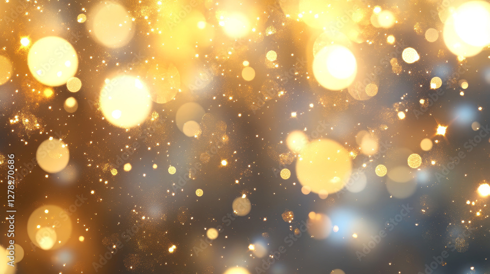 Poster gold confetti. isolated golden dust particles. vector round bokeh.abstract iridescent background. bi