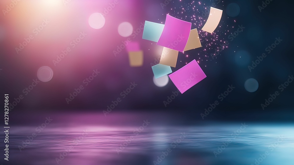 Poster creative virtual brainstorming session digital space sticky notes animation modern environment abstr