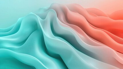 Obraz premium Abstract Teal and Coral Wave Forms: A Serene Digital Art Piece