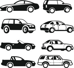 Different cars icons collection. Vector illustration