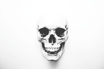 Fototapeta premium Human skull displayed on white background creating a stark contrast with its detailed features and texture