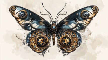 Steampunk Butterfly Watercolor Illustration