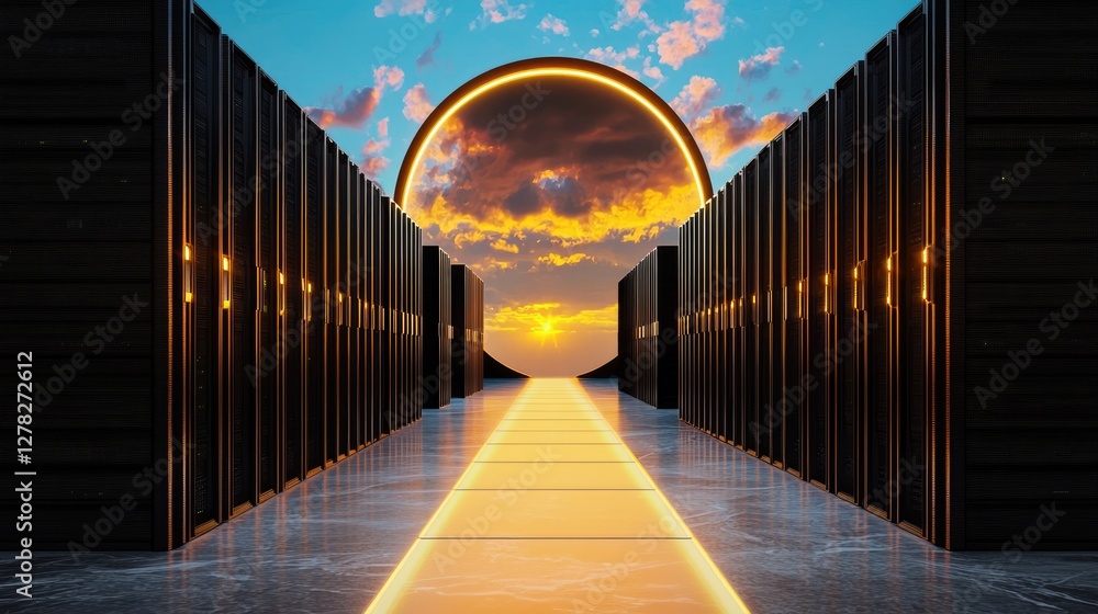 Poster a virtual server with digital locks and a glowing security shield for ultimate data safety.