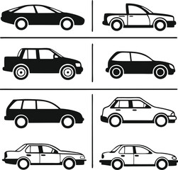Different cars icons collection. Vector illustration