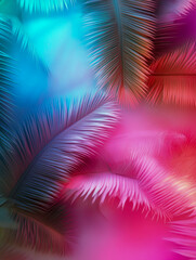 A palm tree against the background of an illuminated sky with neon-like clouds