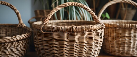 Handcrafted Wicker Baskets with Handles for Home Storage and Organization in Natural Decor Style Perfect for Minimalist Interiors
