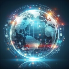 Naklejka premium glowing digital globe illustrates global connectivity with an interconnected network of technological data