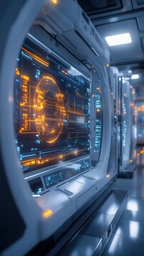 Healthcare technology in hospital with glowing AR monitoring screens, sleek modern equipment, bright clean lighting, photorealistic