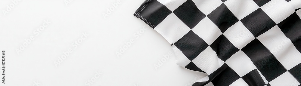 Poster black and white checkered flag draped on soft surface creating dynamic and contrasting visual textur