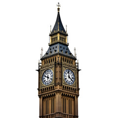 Big Ben clock tower in London, England. Isolated on white or transparent background, PNG
