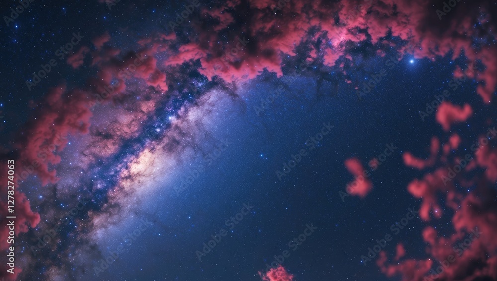 Poster vivid close up of the milky way galaxy with colorful nebulae and empty space for text or graphics