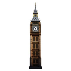 Big Ben clock tower in London, England. Isolated on white or transparent background, PNG