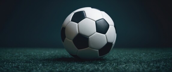 Fototapeta premium Soccer Ball Close Up on Dark Background Ideal for Football Themes with Text Space for Promotions or Advertisements