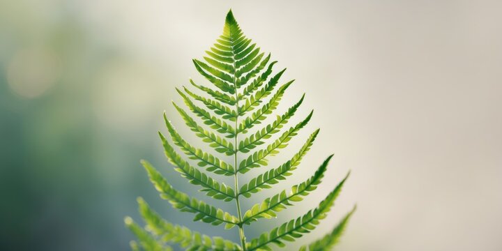 Close-up of a vibrant fern leaf with a soft blurred background ideal for adding text or graphic elements.