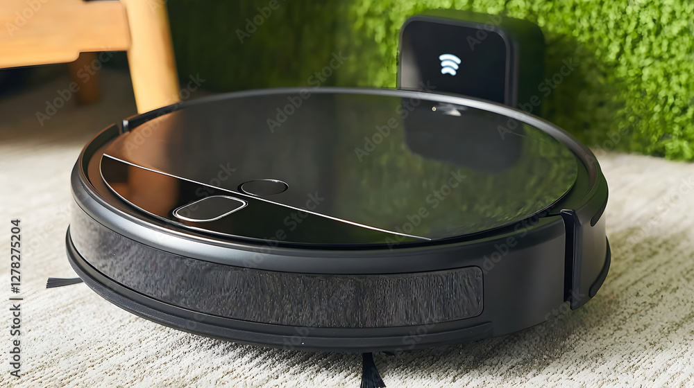 Aufkleber robotic vacuum cleaner in action with a smart hub in the background showcasing an intelligent home a