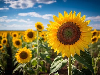 Fototapeta premium A Bright Sunflower in a Field of Gold